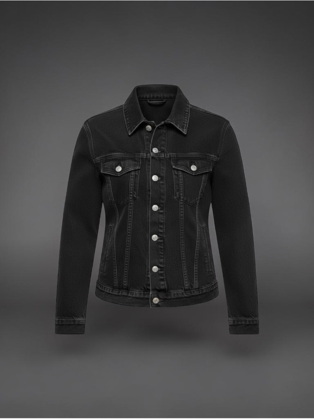 Madewell Black Women's Jacket with Silver Buttons Oversized Trucker jacket